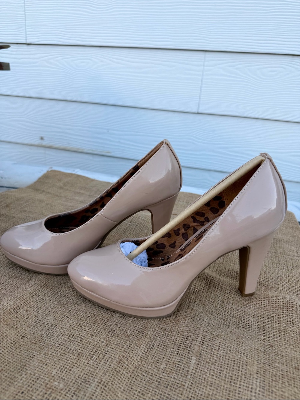 Unlisted by Kenneth Cole Nude Patent Platform High Heels
